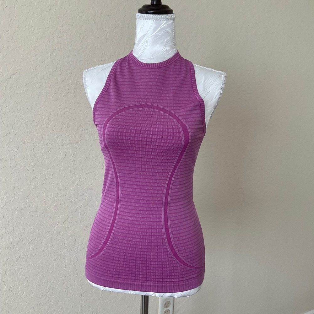 Lululemon Swiftly Tech High Neck Tank Top Magenta Pink Striped Size 4